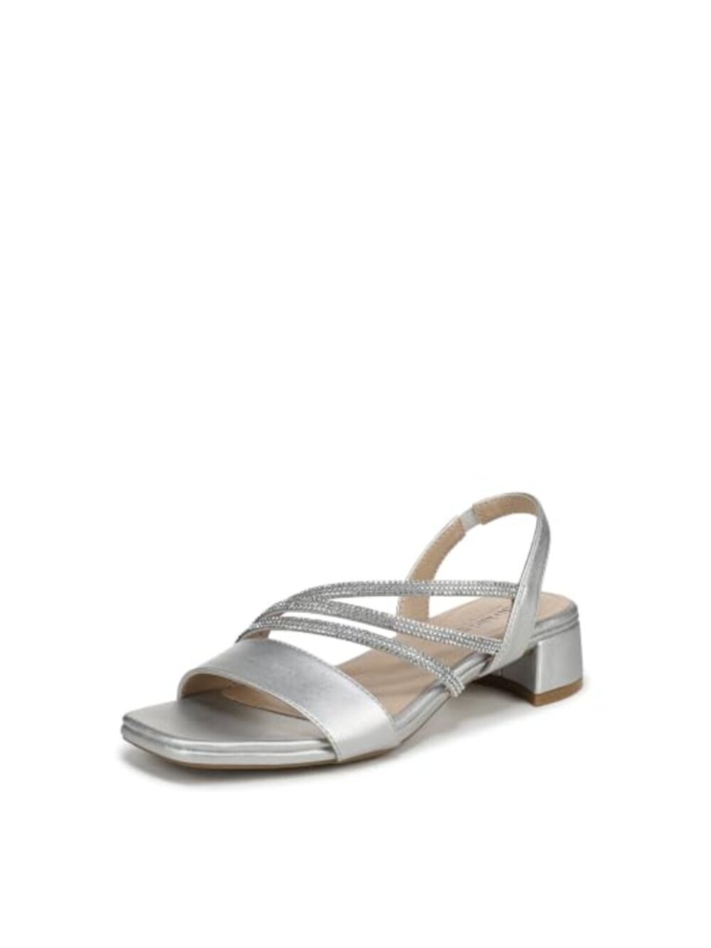 Faux Leather Rhinestone Strappy Block Heel Sandal Slingback Wedding